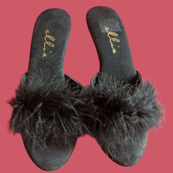 Ellie Black shoes 305 Sasha Dress Sandal Faux Fur size 10 - Picture 5 of 9